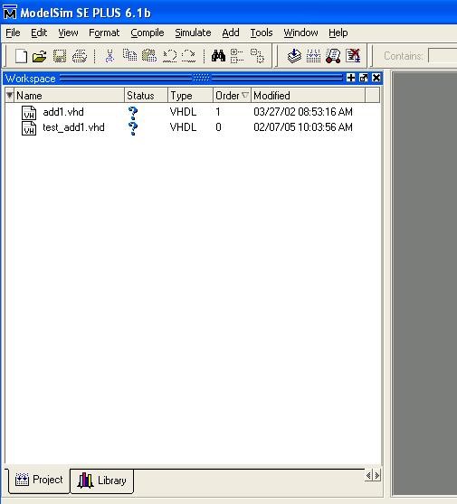 Файлы в проект добавлены ModelSim SE 6.1b