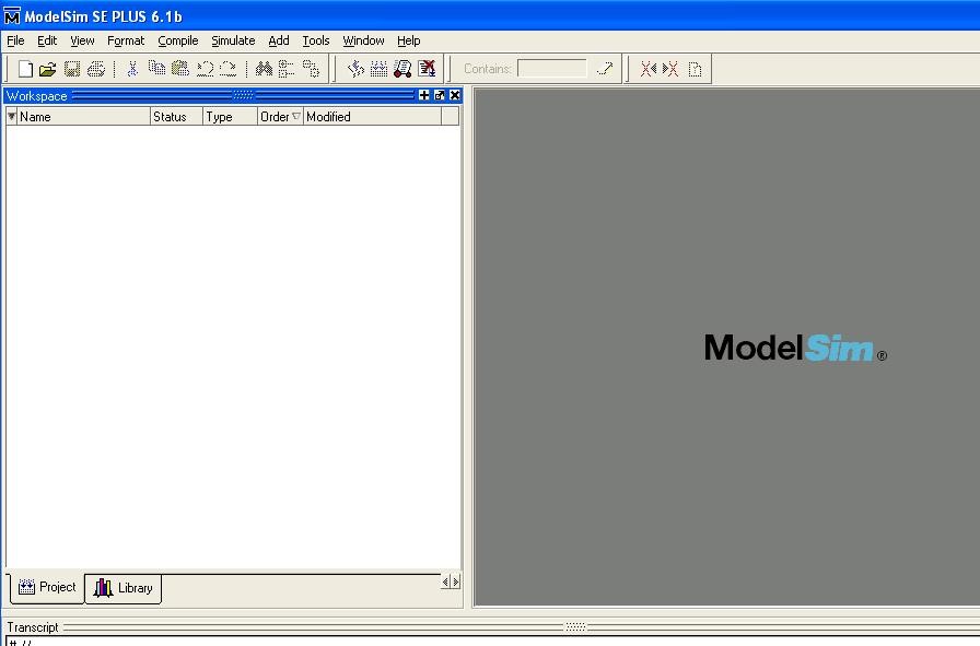 Основное окно системы моделирования ModelSim SE 6.1b